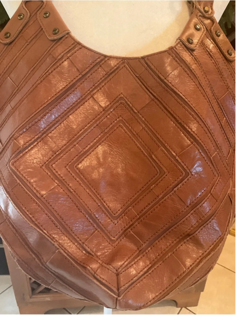 The Sak Brown Leather Patchwork Shoulder Bag Boho Hobo Purse - Picture 2 of 10